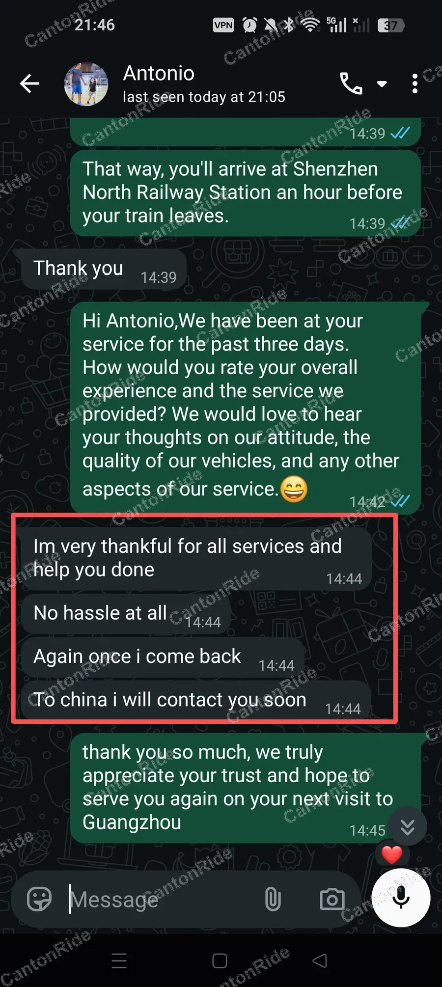 Conversation with Antonio after their CantonRide trip