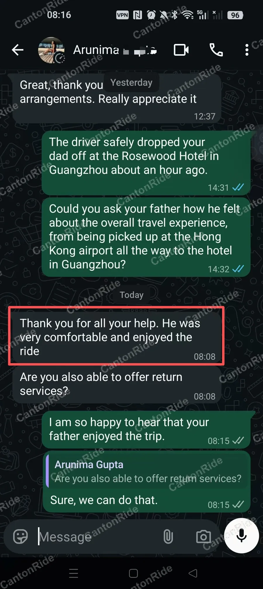 Conversation with Arunima after their CantonRide trip