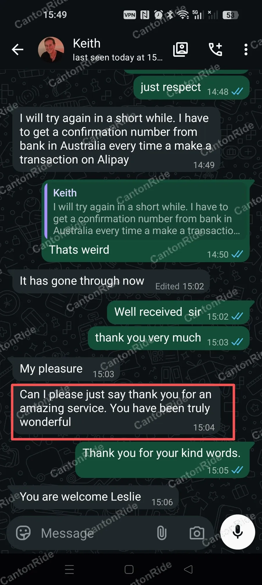 WhatsApp conversation with Keith from Australia: Round trip from Guangzhou South Railway Station to two factories, one in Baiyun and one in Huadu district, then back to the station for the train to Hong Kong