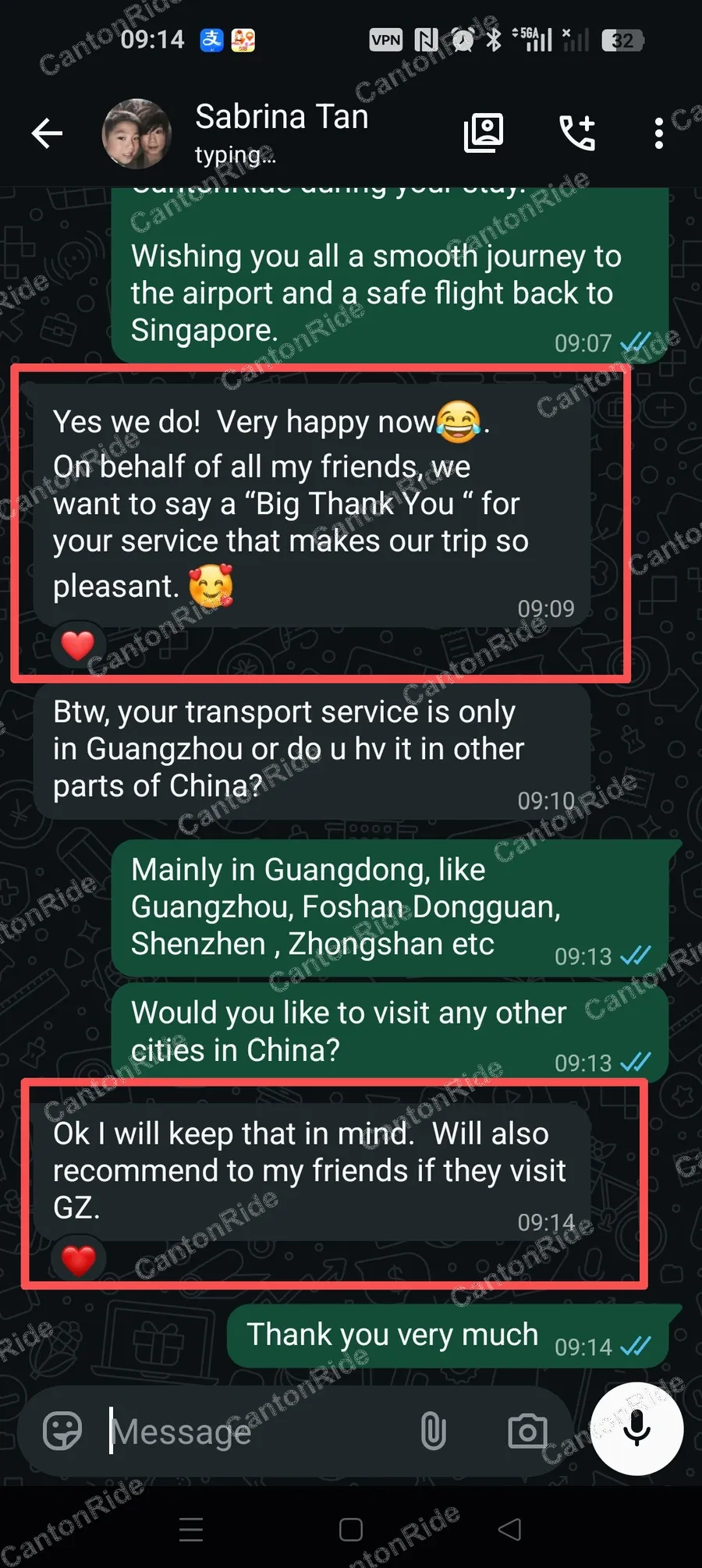 Conversation with Sabrina after their CantonRide trip