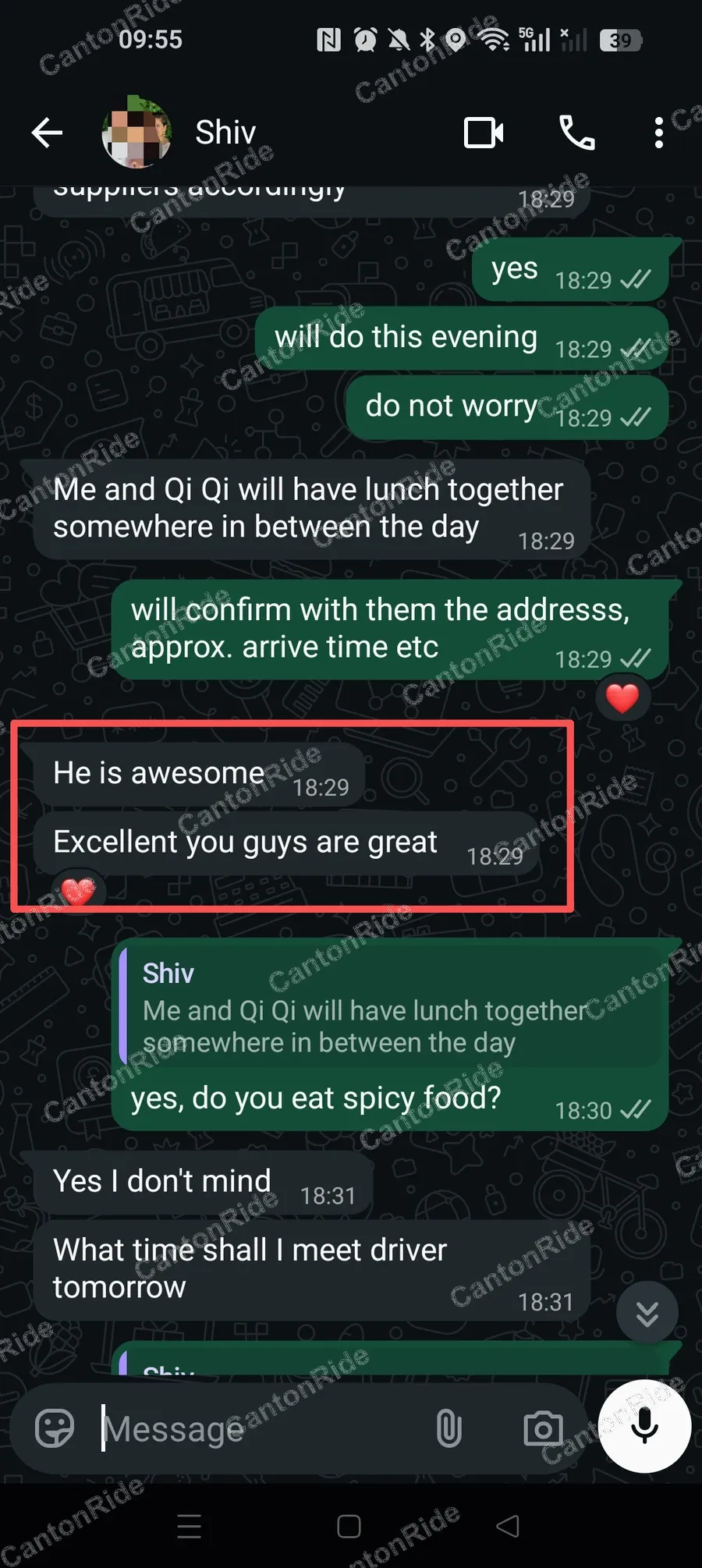 Conversation with Shiv after their CantonRide trip