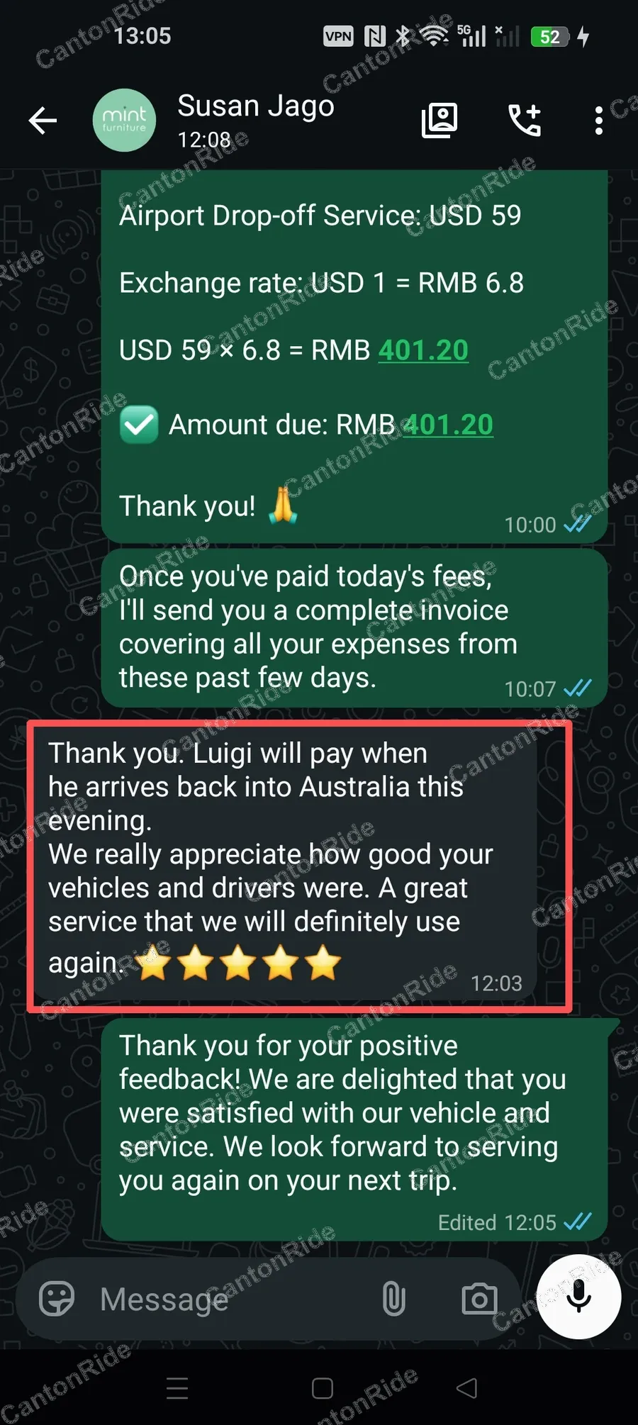 Conversation with Susan after their CantonRide trip