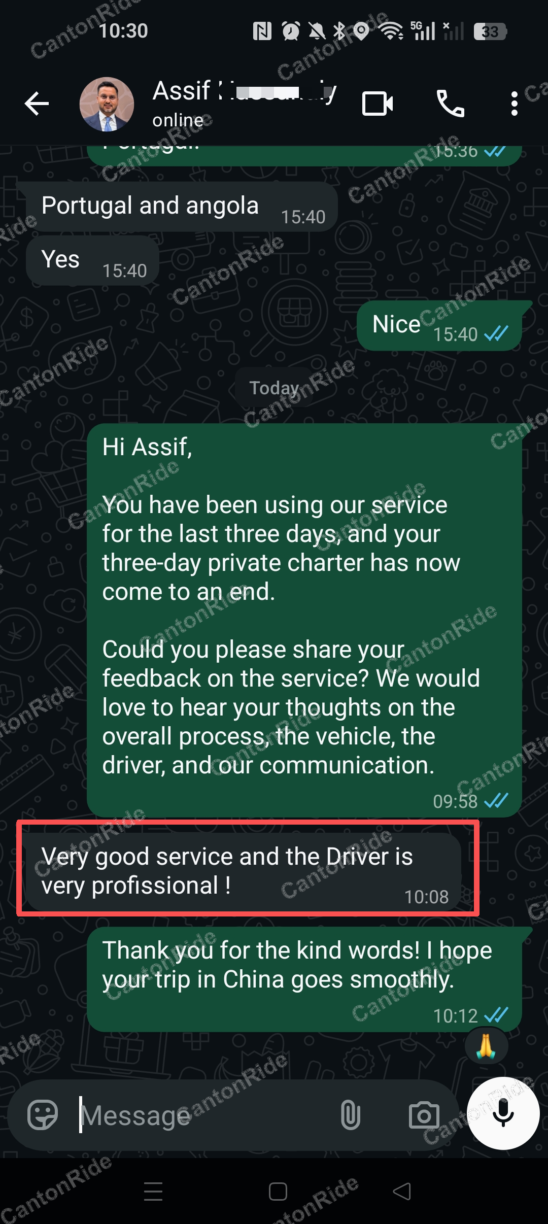 Conversation with Assif after their CantonRide trip