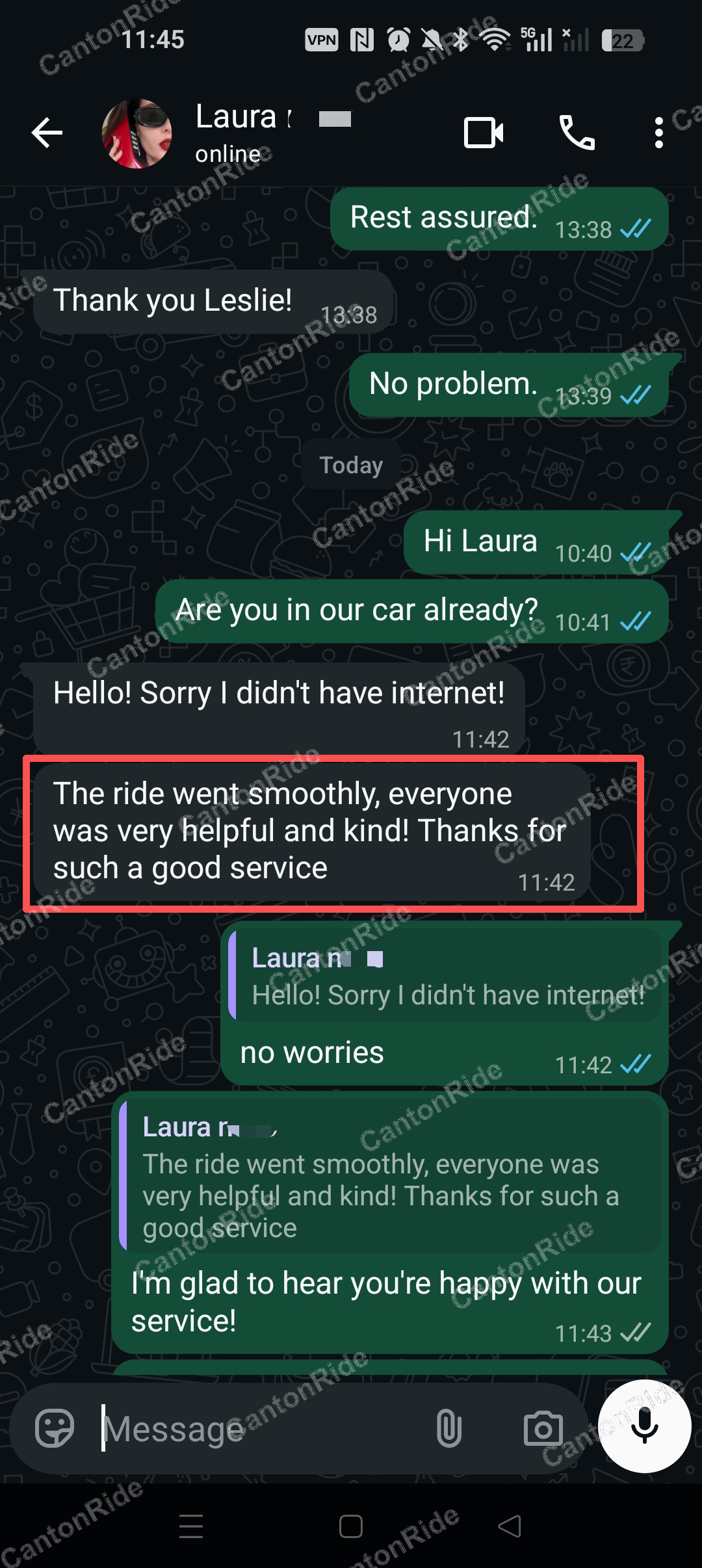 Conversation with Laura after their CantonRide trip