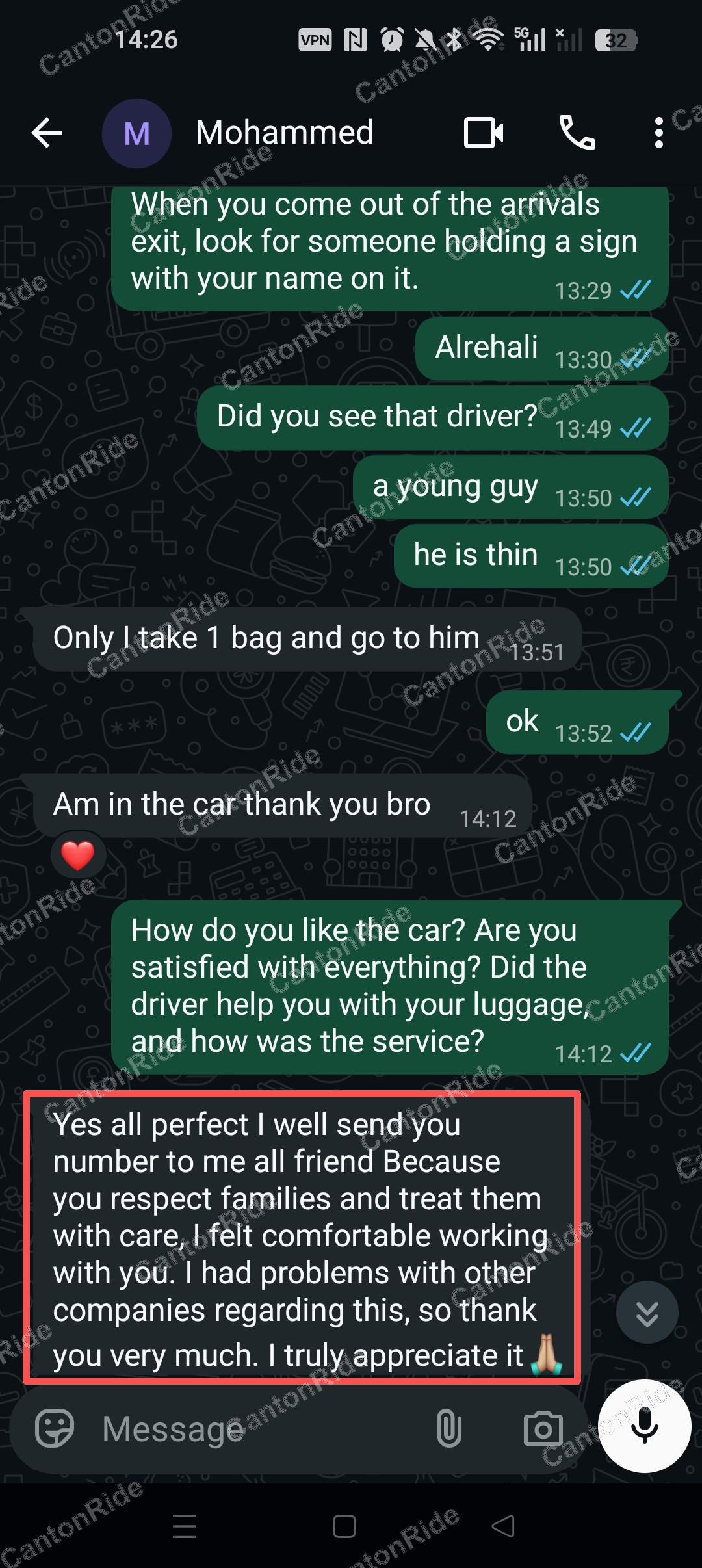 Conversation with Mohammed after their CantonRide trip