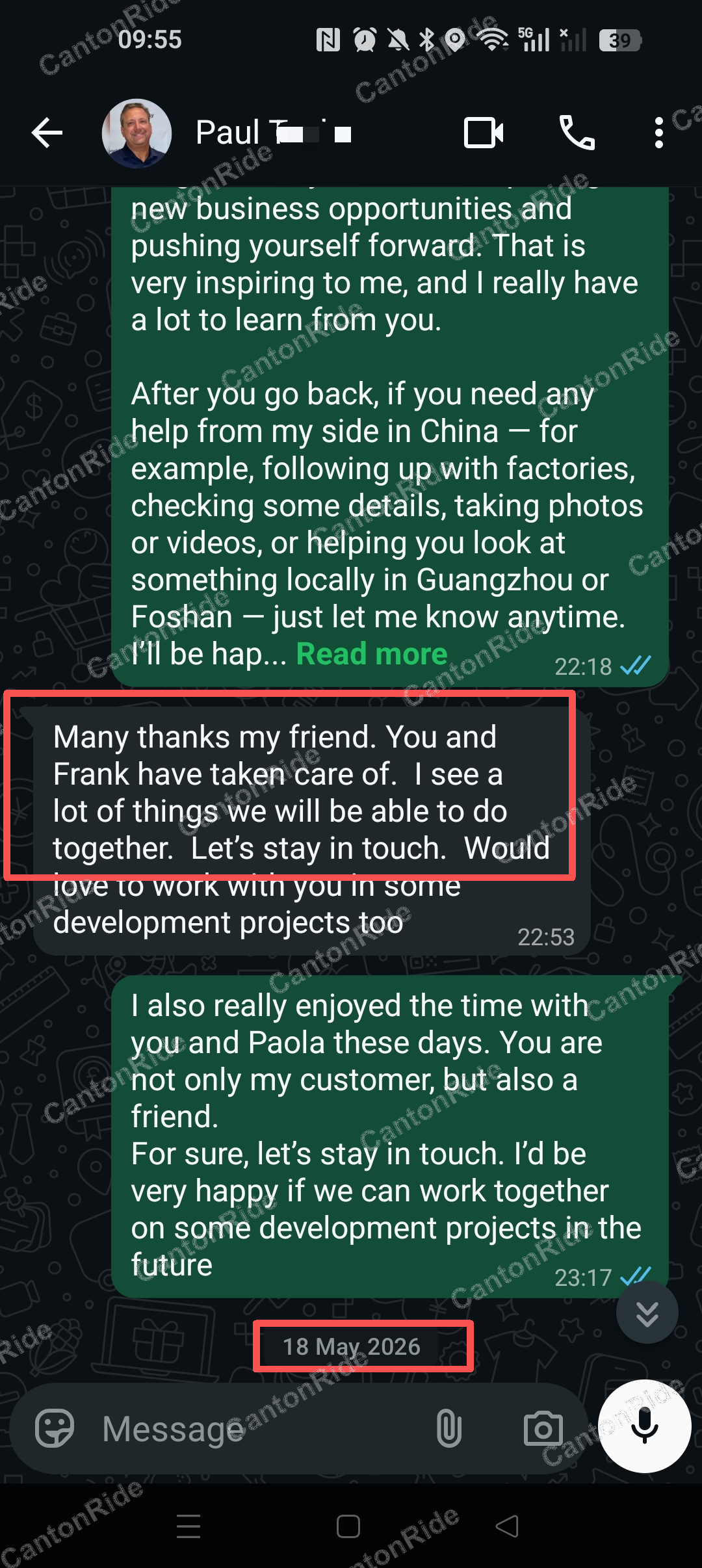 Conversation with Paul after their CantonRide trip