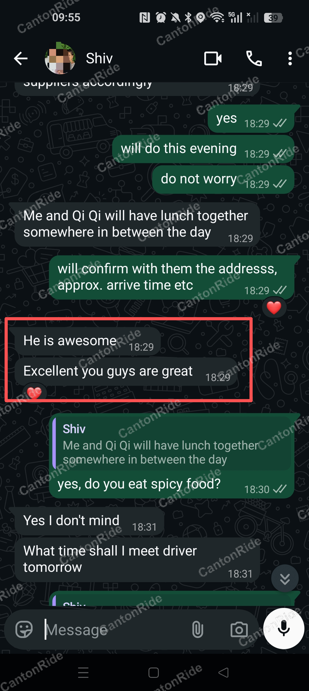 Conversation with Shiv after their CantonRide trip