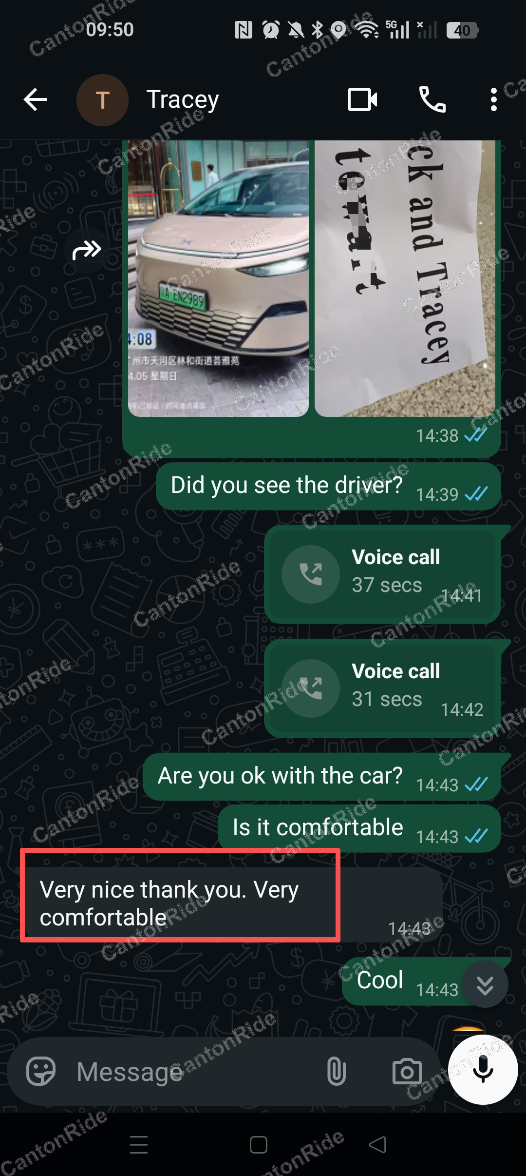 Conversation with Tracey after their CantonRide trip